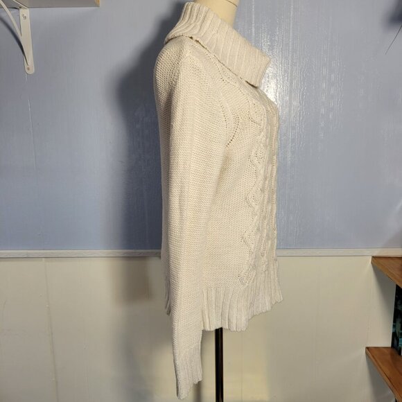 Ann Taylor Loft Medium White Silver Shimmer Cable Knit Longsleeve Turtleneck - Picture 4 of 8